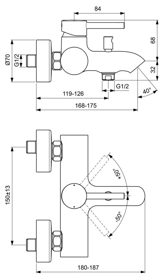 Ideal Standard Ceraline - Vaňová batéria nástenná, chróm BC199AA