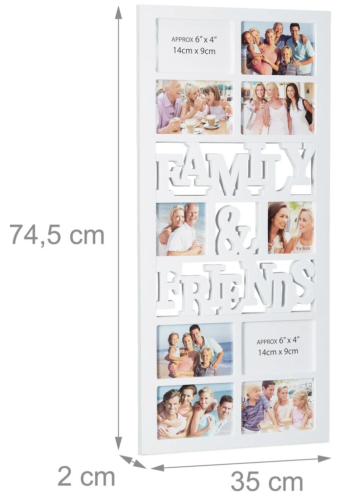 Fotorám Family and Friends na 10 fotiek, biely, 75x35cm