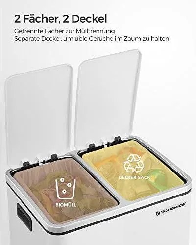 Odpadkový kôš s 2 priehradkami, 2x15 L, vzduchotesný, biely