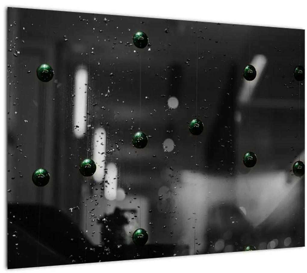 Abstraktný obraz - zelené guličky (70x50 cm)