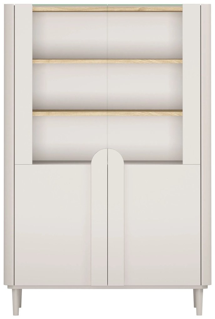 Vitrína Amilio 100 cm dvojdverová na nožičkách - kašmír / olejovaný dub / úchyty kašmír