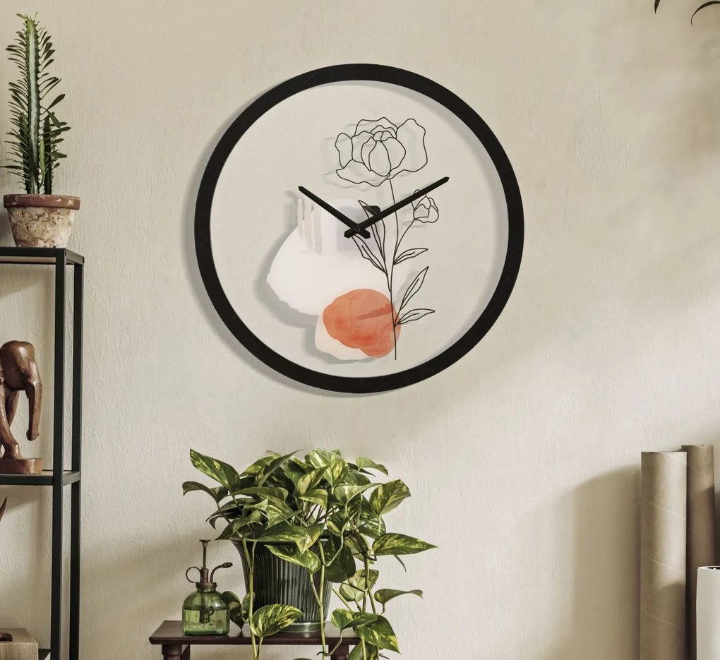 Nástenné hodiny Kvet A 40 cm čierne