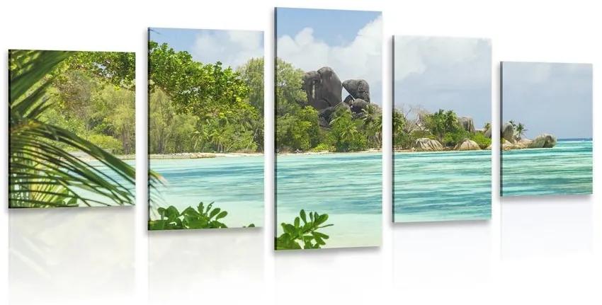 5-dielny obraz nádherná pláž na ostrove La Digue - 200x100