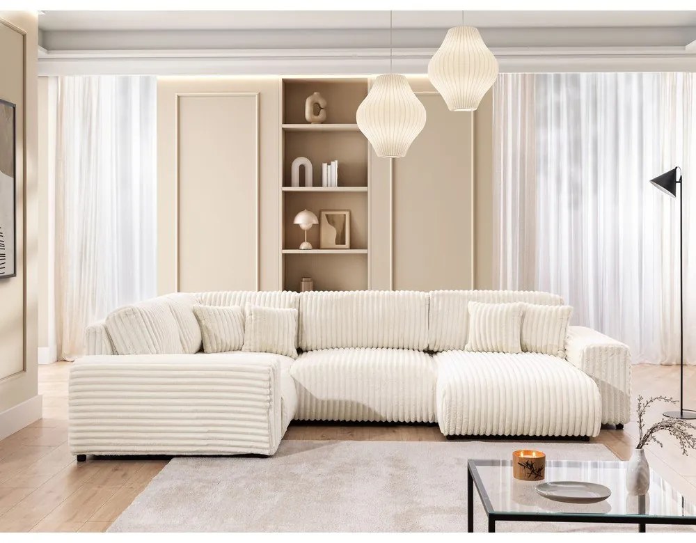 Krémová menčestrová rohová pohovka (ľavý roh/do tvaru "U") Justin – Ropez