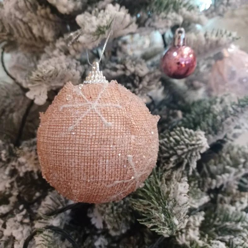 DECOLED Plastová guľa, d. 8 cm, ružová, so snehovou vločkou