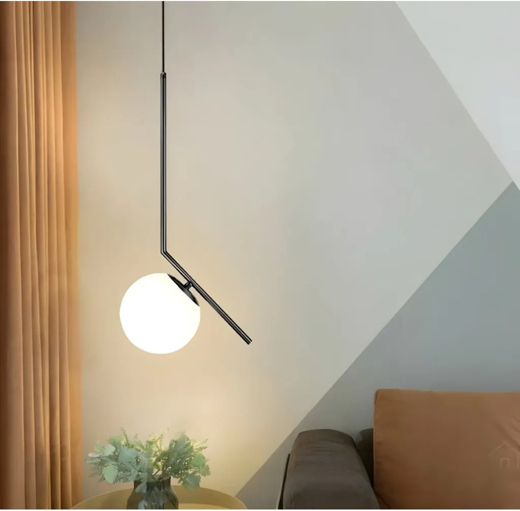 Toolight Toolight, stropná lampa sklenená guľa G107-1W, čierna-biela, OSW-09732