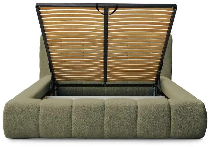 Zelená čalúnená dvojlôžková posteľ s úložným priestorom s roštom 140x190 cm Denali – Bobochic Paris