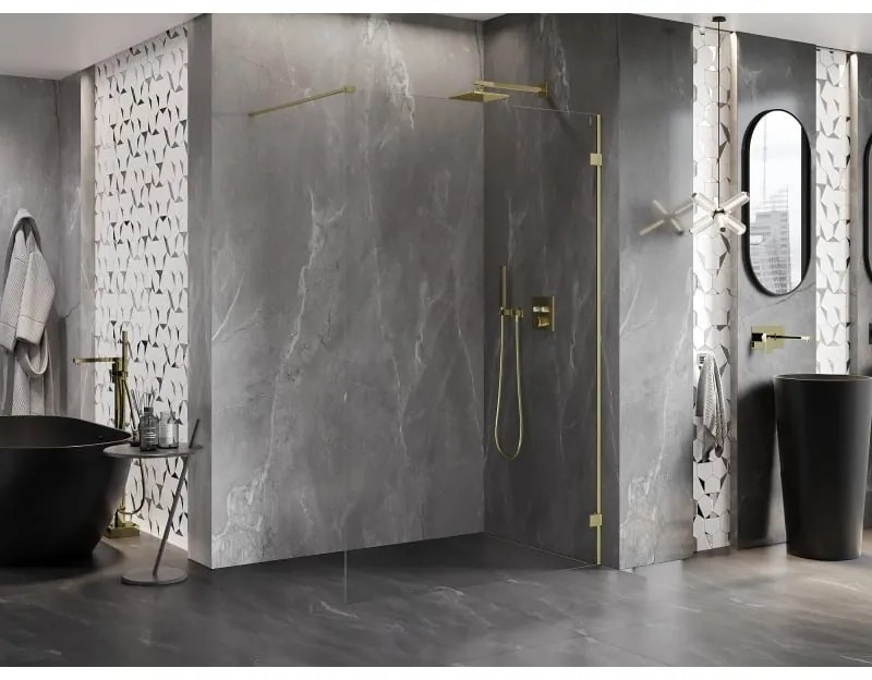 Mexen Lunar sprchová stena pravá 90 x 200 cm, 8mm číre sklo, zlatá matná, 830-090-000-55-00-P