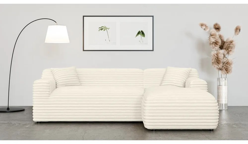 Krémová menčestrová rohová pohovka (pravý roh/s leňoškou) Martin – Ropez