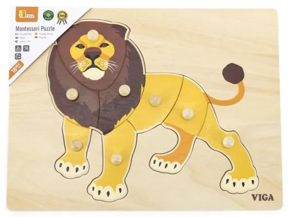 Viga Drevené Montessori puzzle - lev