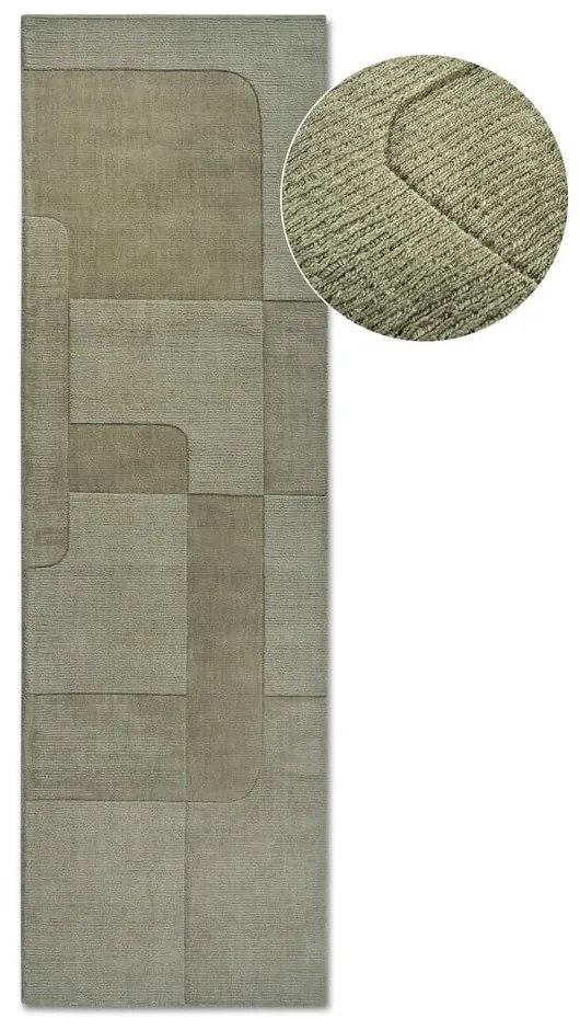 Zelený ručne tkaný vlnený behúň 80x250 cm Charlotte – Villeroy&Boch