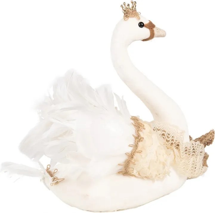 Decorative Figurine Swan 28x14x28 Cm White Textile On Plastic - 28*14*28 cm