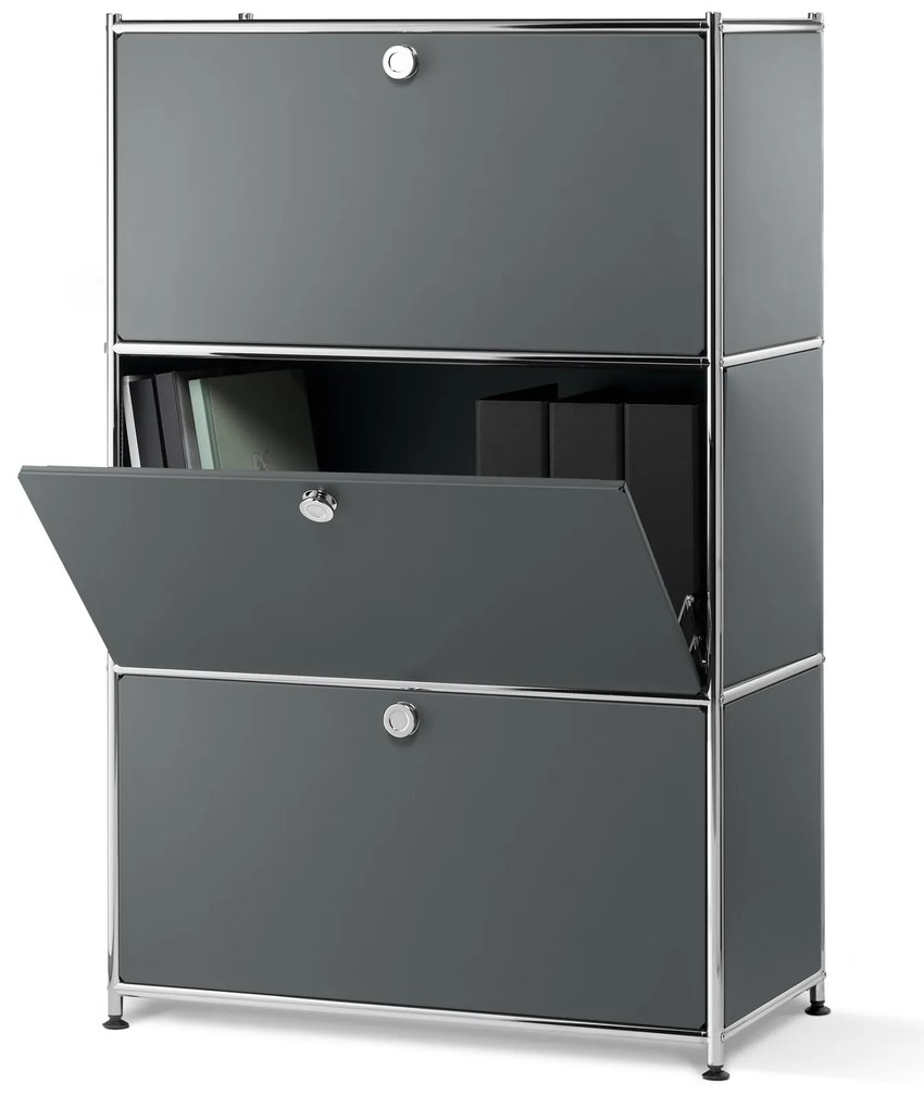 Kovový regál »CN3« s 3 výklopnými priehradkami, sivý