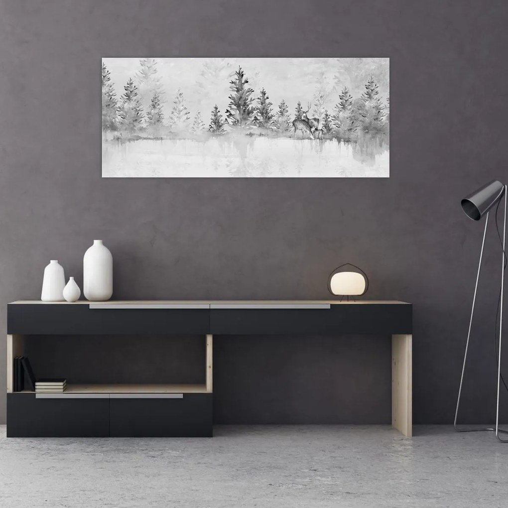 Obraz - Jelene pri jazere (120x50 cm)