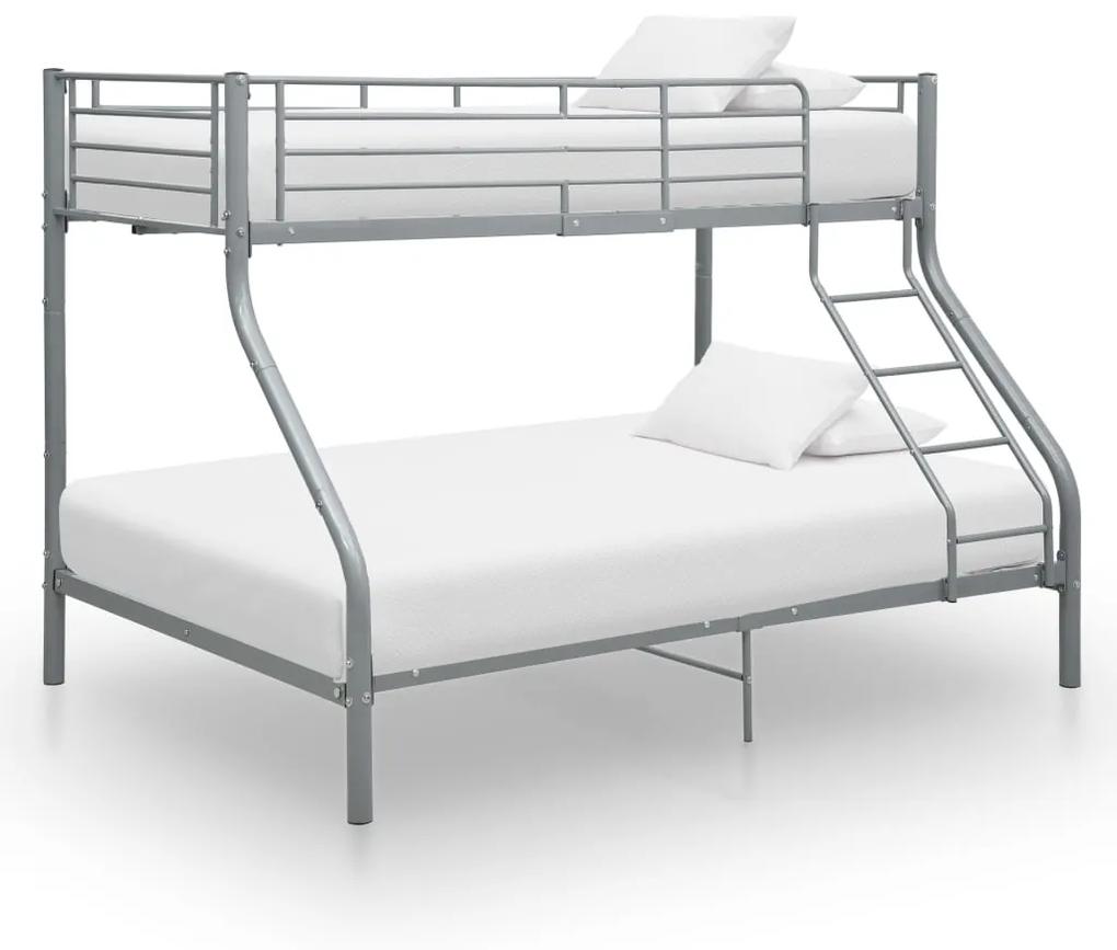 vidaXL Rám poschodovej postele sivý kovový 140x200/90x200 cm