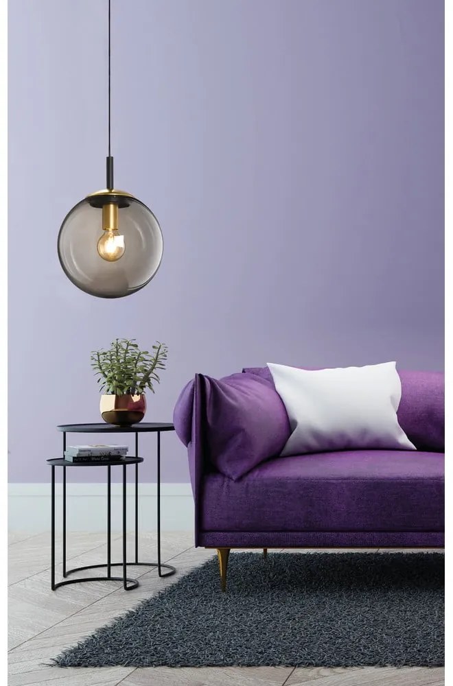 Čierne závesné svietidlo so skleneným tienidlom Dini – Fischer & Honsel