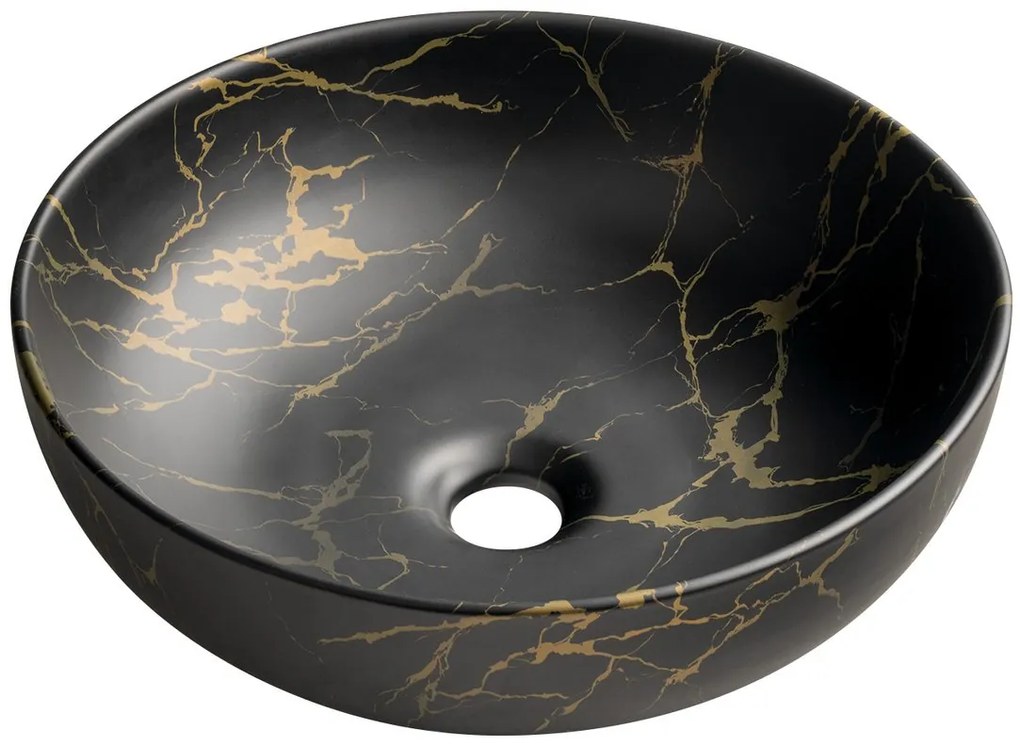 Sapho Sapho, RONDANE keramické umývadlo na dosku, priemer 41cm, mramor portoro, AR435PT