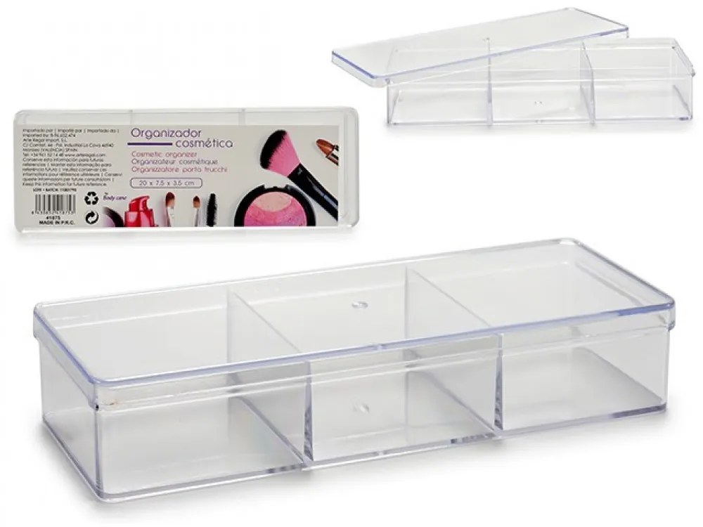 Organizér na drobnosti, 3 priehradky, s vekom, transparentný CURAPROX, 20 x 7 x 4