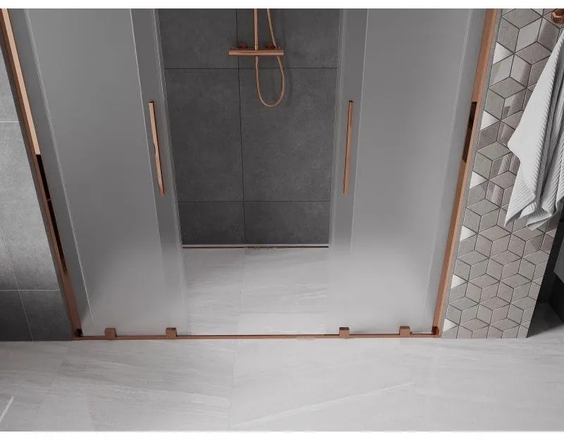 Mexen Velar L Duo, posuvné sprchové dvere do otvoru 170 cm, 8mm sklo námraza, ružové zlato, 871-170-003-32-60