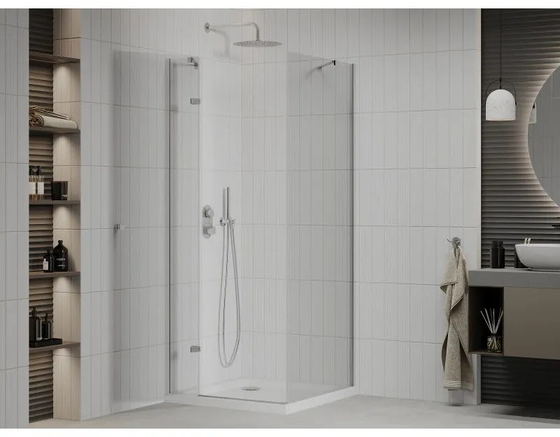 Mexen Roma, sprchovací kút 80 (dvere) x 80 (stena) cm, 6mm číre sklo, chrómový profil + slim sprchová vanička 5cm, 854-080-080-01-00-4010