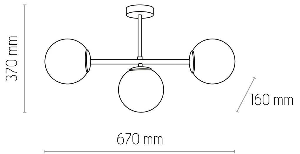 TK-LIGHTING Závesné osvetlenie na tyči CELESTE, 3xE27, 60W, guľa, čiernobiele