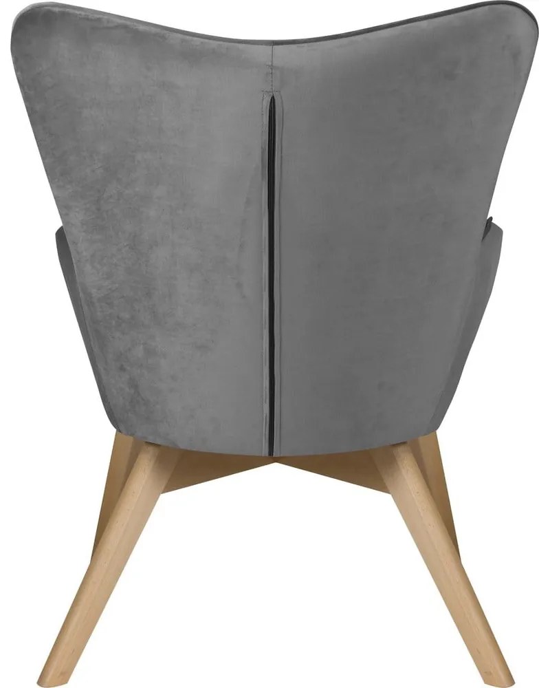 Sivé zamatové kreslo s podnožkou Niko – Ropez