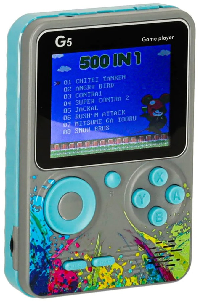 KIK Prenosná retro herná konzola s 500 hrami, sivá