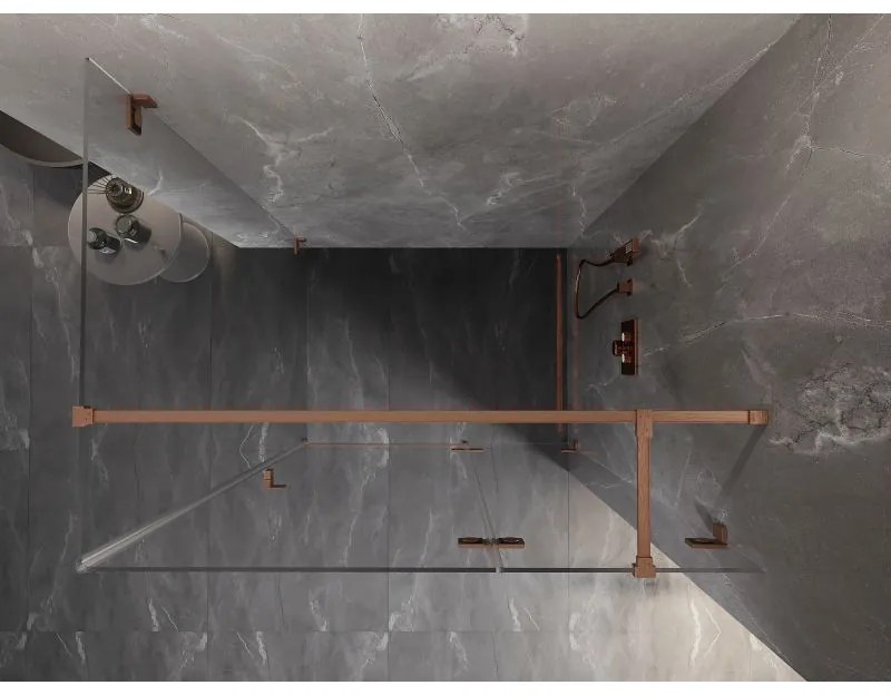 Mexen Lunar T, výklopný pravý sprchový kút 140 x 90 cm, 8mm číre sklo, profil medená matná, 834T-140-090-65-00-P