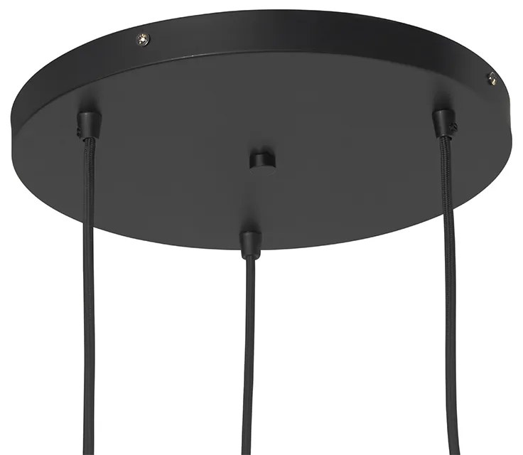 Art Deco závesné svietidlo čierne s dymovým sklom 3-svetlo okrúhle - Busa