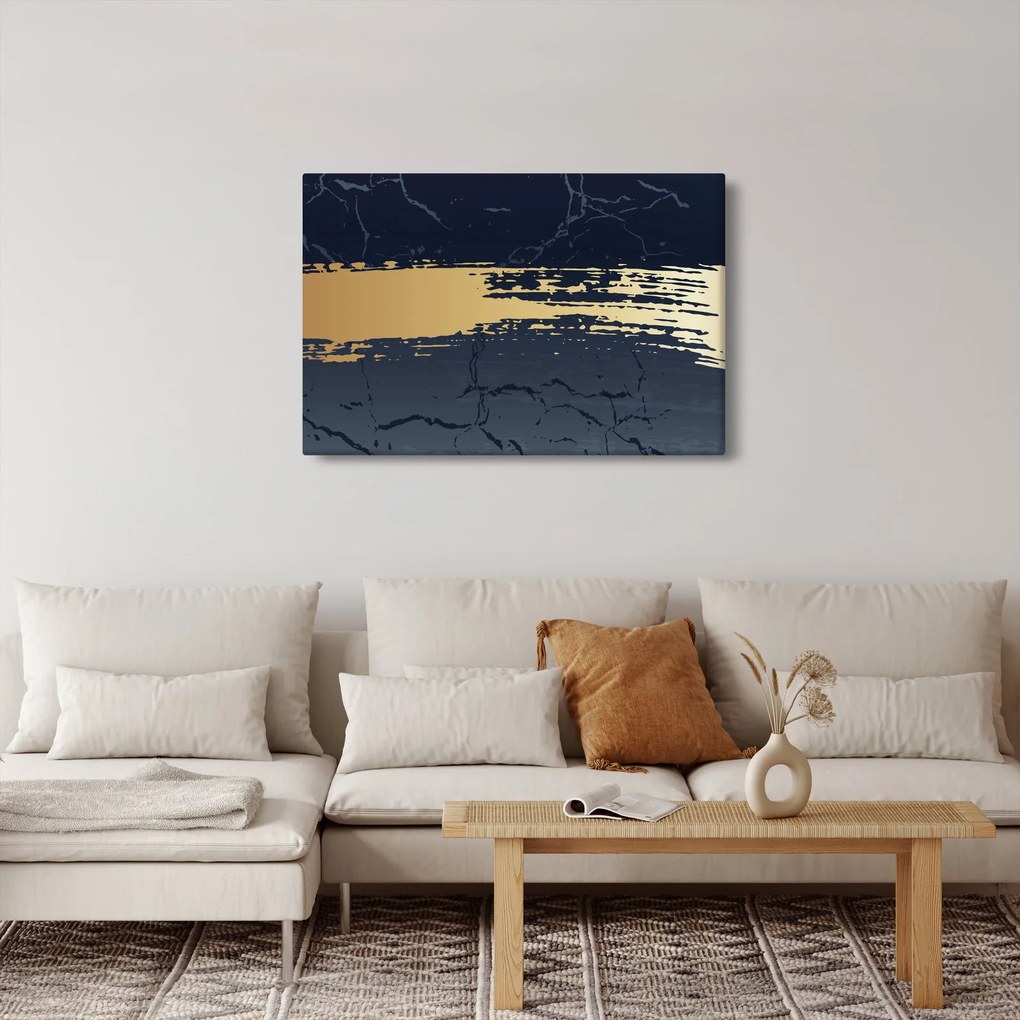 Obraz - Modrá a zlatá abstrakcia N⁰2 (90x60 cm)