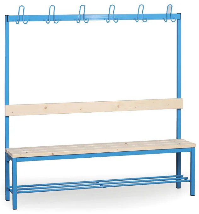 Šatníková lavica s vešiakom a botníkom, sedák - laty, dĺžka 1500 mm, modrá