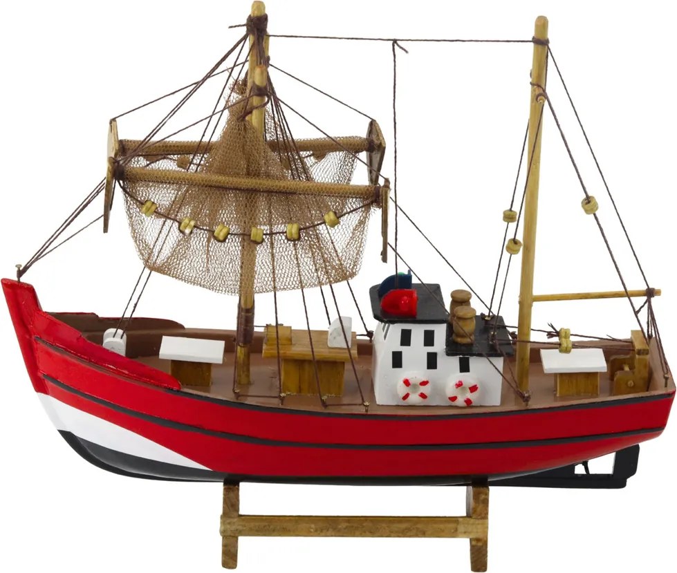 LEAN Toys Zberateľský dekoratívny model rybárskej lode červený 30x26 cm