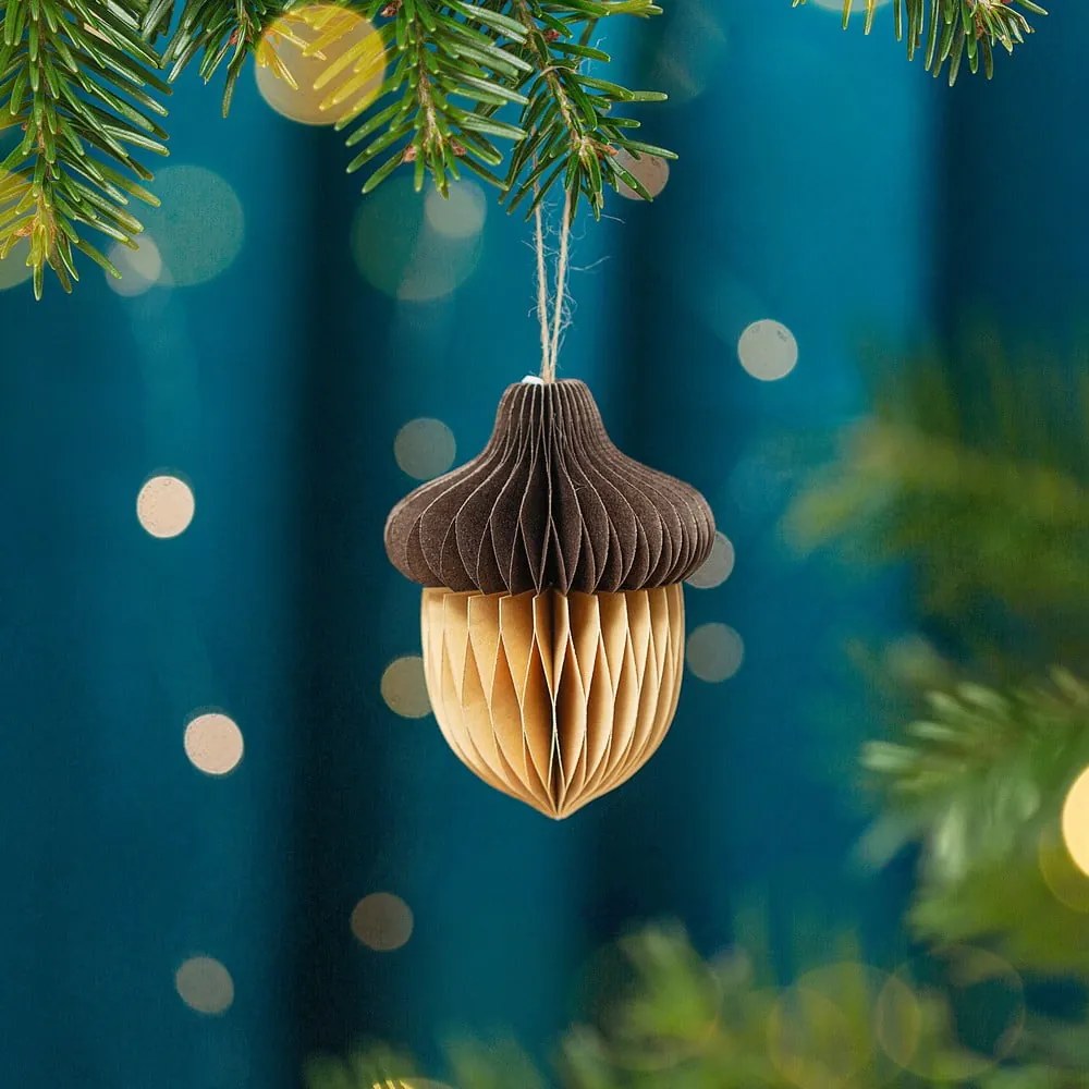 Papierová ručne vyrábaná vianočná ozdoba 10 cm Honeycomb Acorn – Sass &amp; Belle