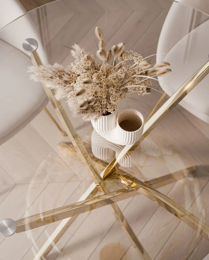 OKRÚHLY JEDÁLENSKÝ STÔL PASCAL ZLATÝ LESK + ČÍRE SKLO 90 cm