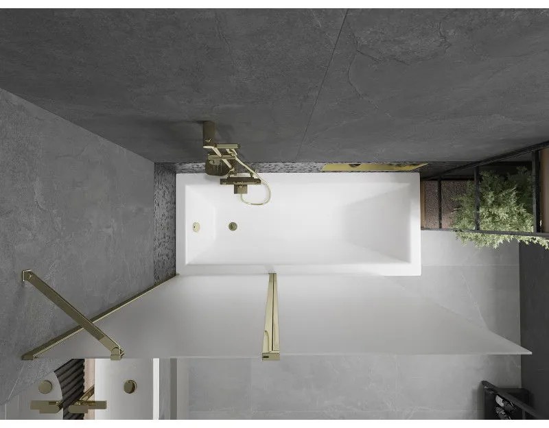 Mexen Flip, vaňová zástena 1-krídlová 140 x 150 cm, otočné krídlo, 6 mm námraza sklo, zlatý profil, 894-140-101-50-30