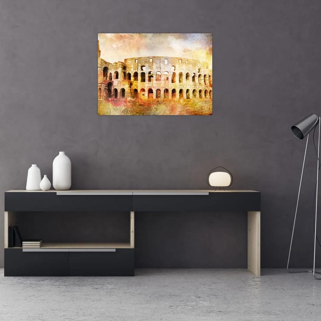 Sklenený obraz - Digitálna maľba, koloseum, Rím, Taliansko (70x50 cm)