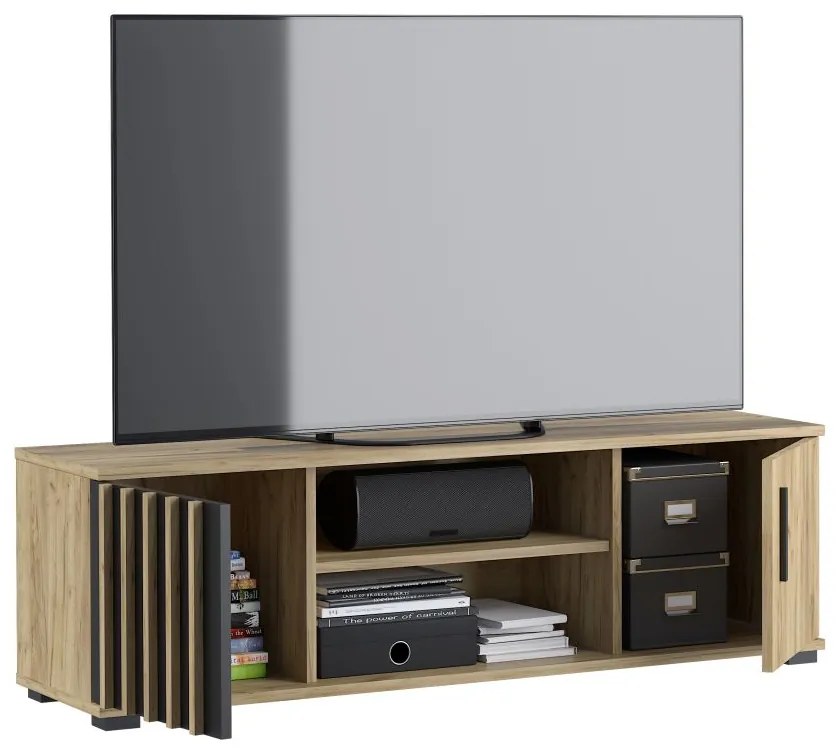 TV skrinka drevená 140 cm, s policou a dvierkami