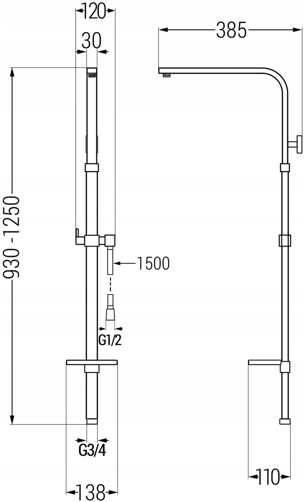 Sprchová kovová tyč s držiakom na ručnú sprchu, dažďovú hlavicu a mydlo MEXEN Q - 93-125 cm - čierna + hadica 150 cm, 79395-70
