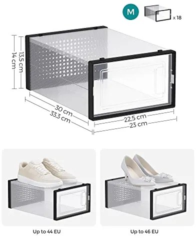 SongmicsHome Organizér na topánky MARI, 18boxov, čierna/priesvitná