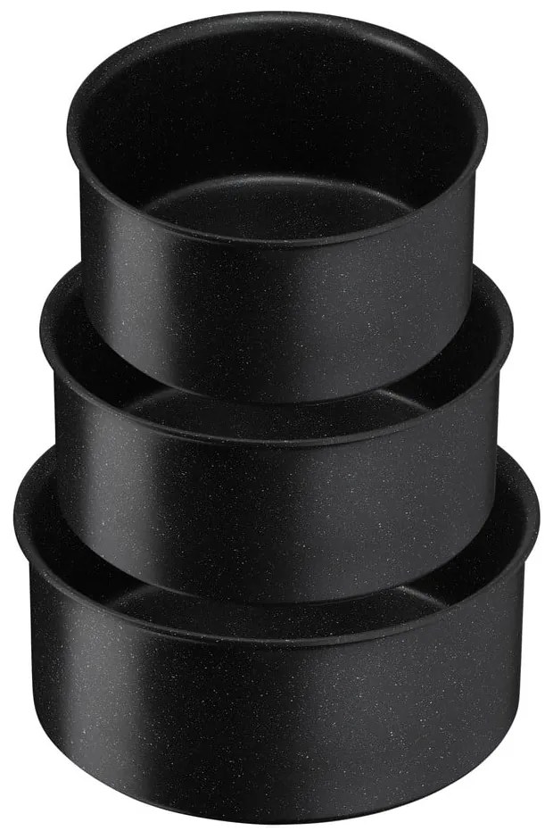 Hliníkové hrnce v súprave 3 ks s nepriľnavým povrchom/s odnímateľnou rukoväťou na indukčný varič INGENIO Black stone L3998902 – Tefal