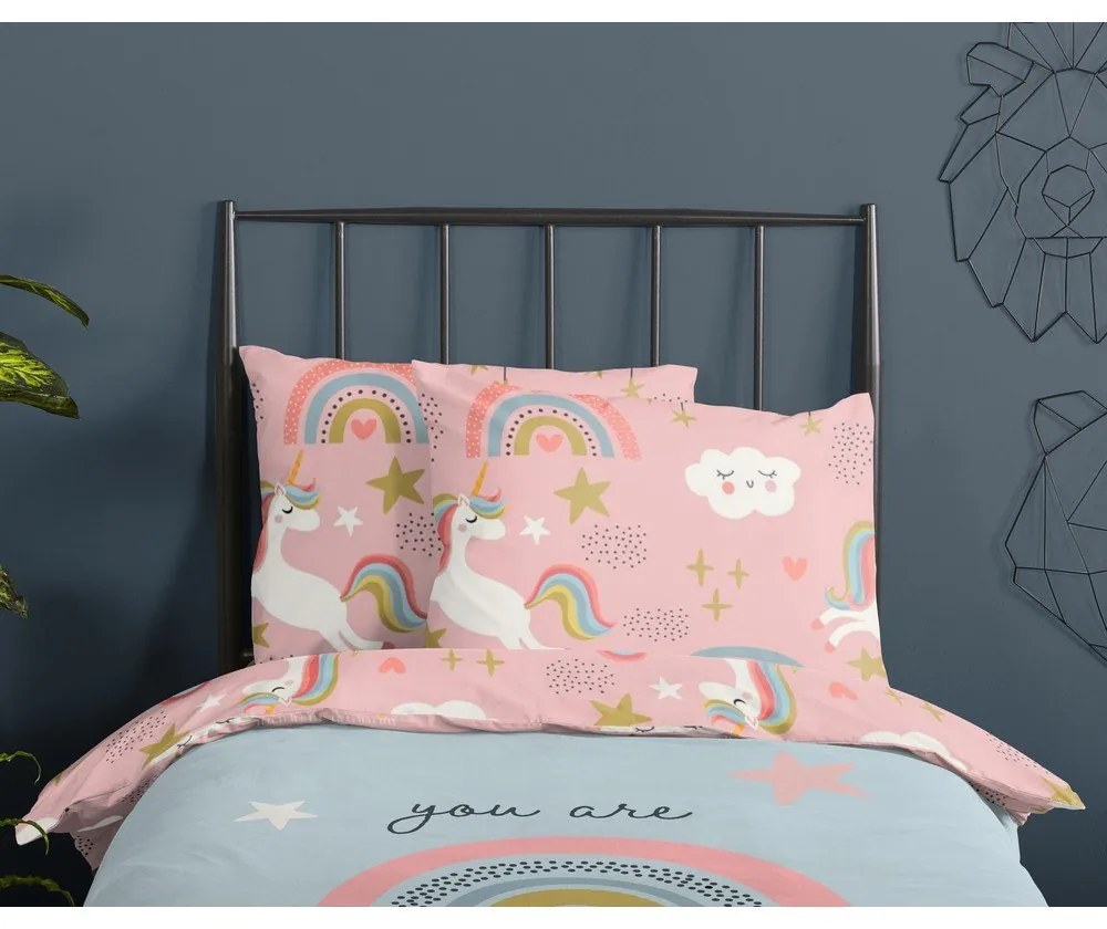 Modré/ružové bavlnené detské obliečky na jednolôžko 140x200 cm Suus – Good Morning