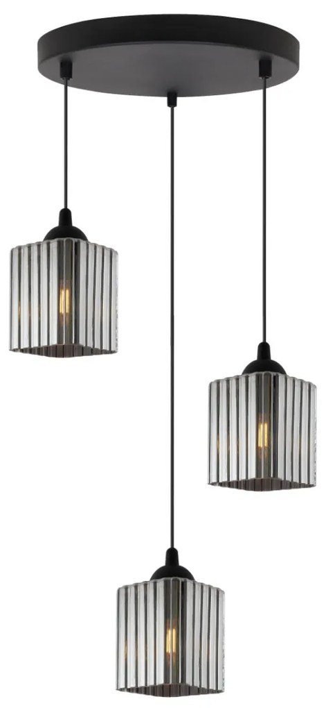 Závesné svietidlo Riffle Square, 3x grafitové sklenené tienidlo, b, o