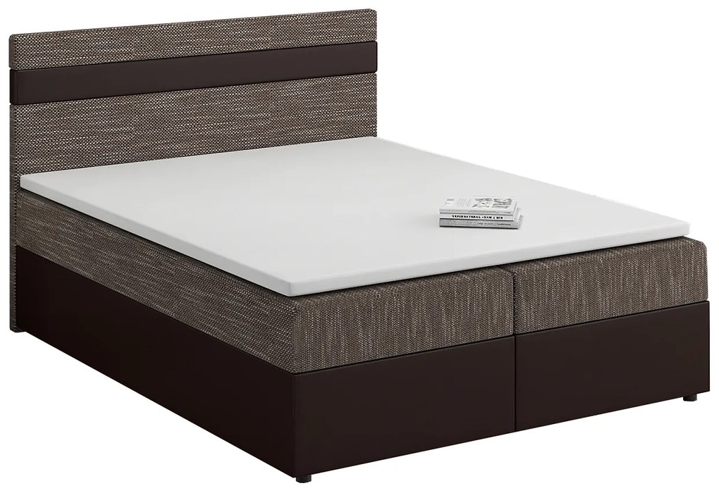 Manželská posteľ Boxspring 160x200 cm Mimosa (melírovaná hnedá + tmavohnedá) (s roštom a matracom). Vlastná spoľahlivá doprava až k Vám domov. 1007808