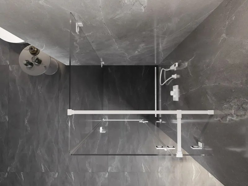 Mexen Lunar T, výklopný sprchový kút pravý 100 x 100 cm, 8mm číre sklo, biely profil, 834T-100-100-20-00-P