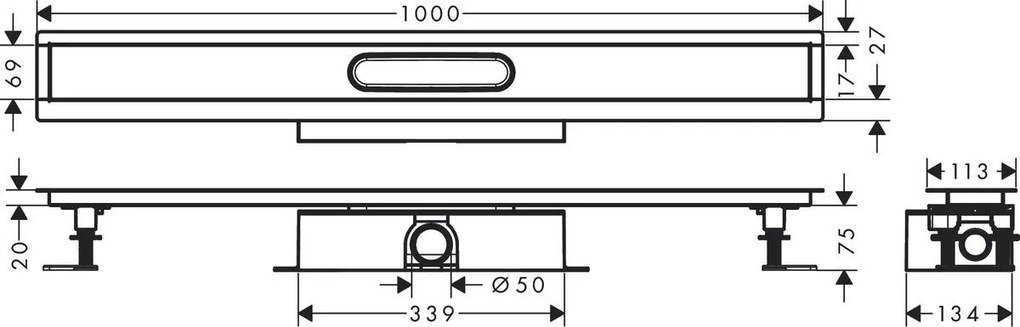 Hansgrohe uBox universal, úplná sada pre štandardnú inštaláciu - 1000 pre vrchné sady sprchových žľabov, HAN-56026180
