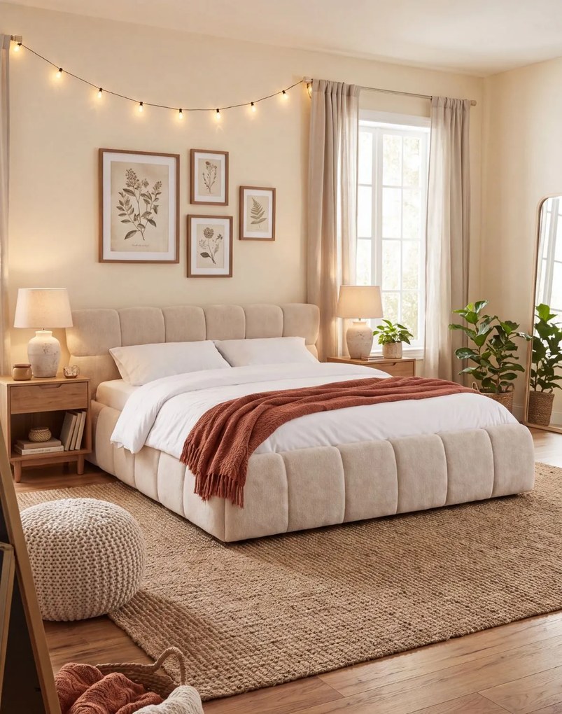 Čalúnená posteľ Bloom s úložným priestorom 160x200, béžová boucle