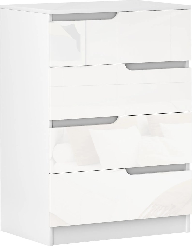 HOMCOM Komoda s 4 Zásuvkami Moderná Komoda do Spálne s Protišmykovou Zásuvkovou Skrinkou do Obývačky alebo Chodby 60x40x85 cm Biela | Aosom