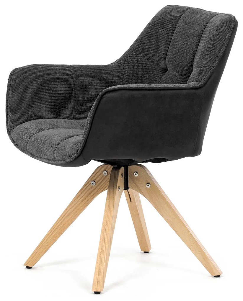 Autronic - Židle jídelní, šedá látka a černá látka v dekoru broušené kůže, noha masiv dub, otočný mechanismus 360° - HC-D7180 GREY2 AKCE