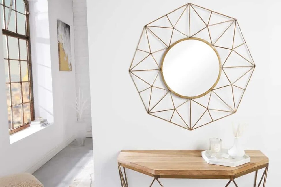 Dizajnové nástenné zrkadlo Diamond XL mosadz 90cm