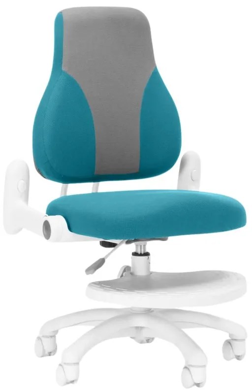 Detská rastúca stolička Neoseat KINDER WHITE — látka, šedá / tyrkysová